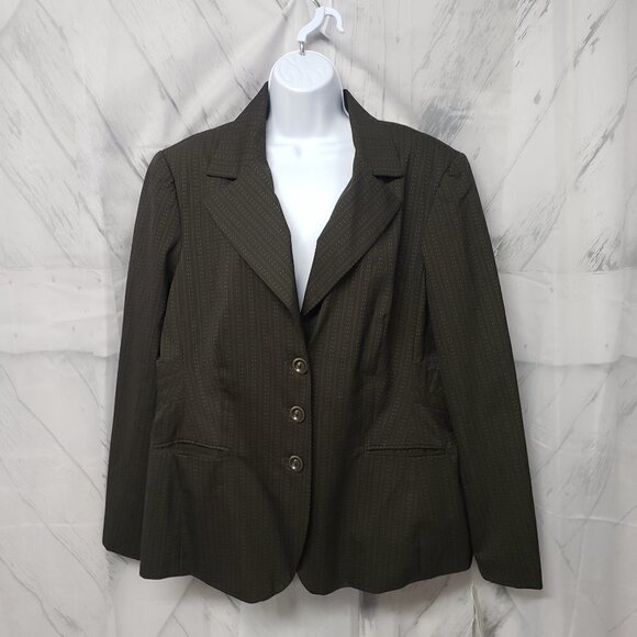 NWT Sharagano Olive Striped Blazer Office Casual Boho Minimalist 18 - Picture 1 of 11